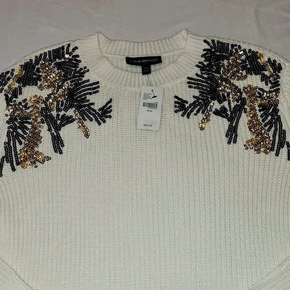 Lane Bryant Sweaters - Lane Bryant Sweater Size 14/16 Ivory Pull Over Long Sleeve Round Neck Sequin NWT